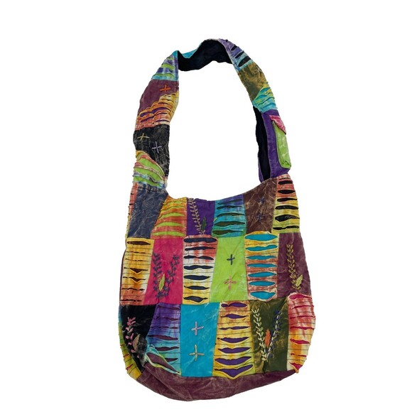 Tie Dye Hippie Hobo Colorful Artsy Shoulder Crossbody Bag Cotton Satchel Nepal - Picture 2 of 8